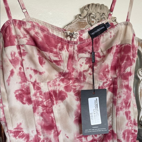 PrettyLittleThing Fuschia tie dye print structured Corset Top UK 14-US Size 10 - Picture 8 of 11